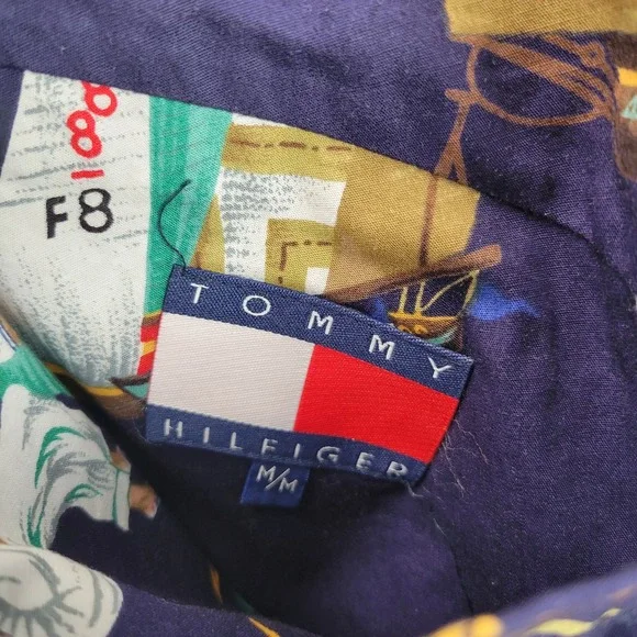 VTG Tommy Hilfiger Reversible Nautical Sailboat Bomber Jacket Red Navy Mens M - Picture 4 of 13